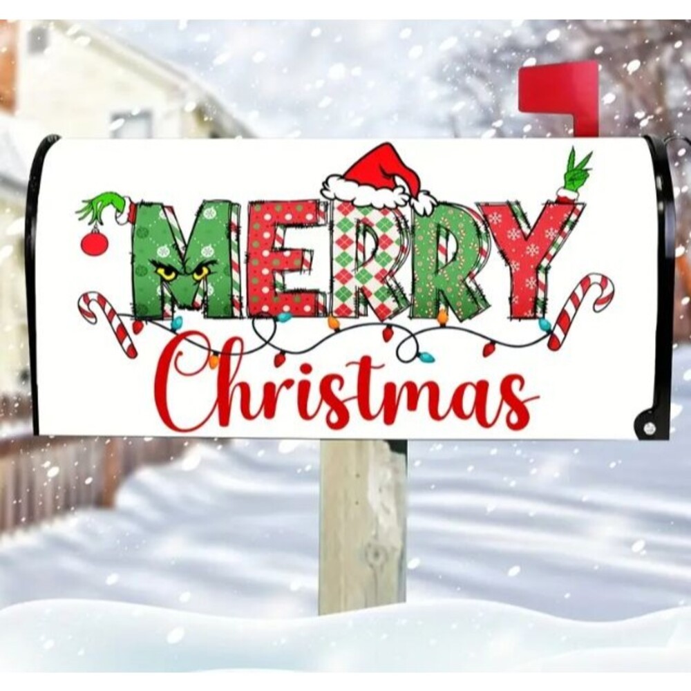 Christmas Mailbox Cover 21x18in Merry Christmas with buckle white